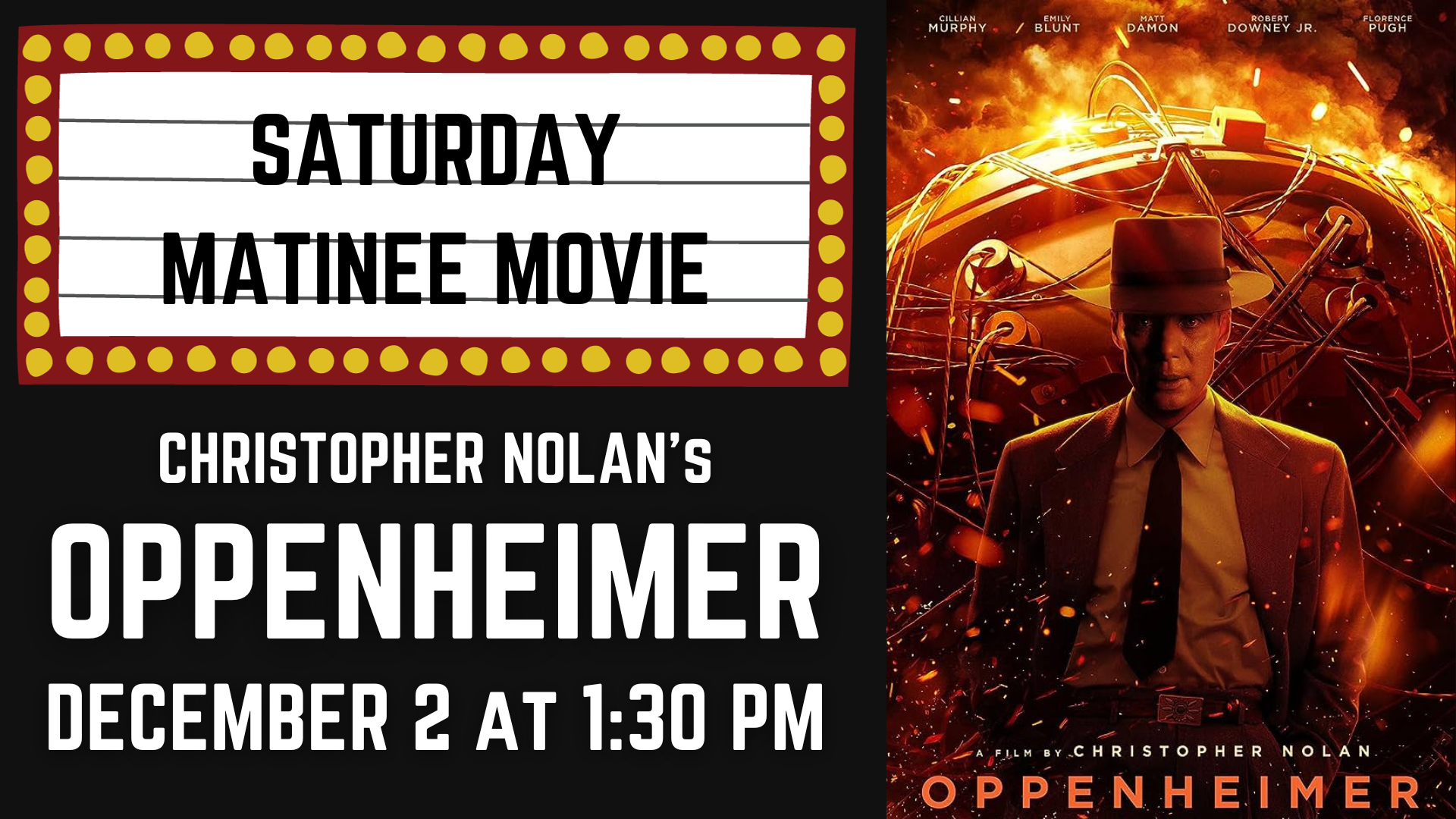Banner advertising our screening of OPPENHEIMER