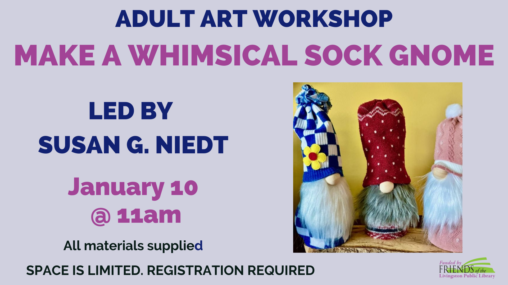 Make a Sock Gnome--adult art workshop