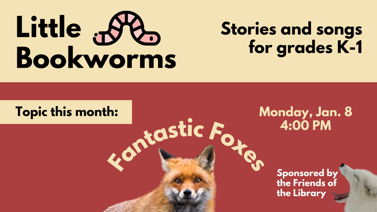 Flyer with event information. A red fox gazes out underneath the title Fantastic Foxes. Another fox opens its mouth in the corner.