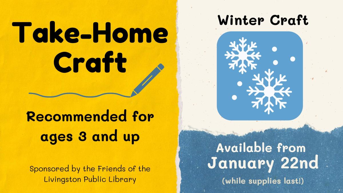 Take-home craft information. Image of snowflakes on blue background