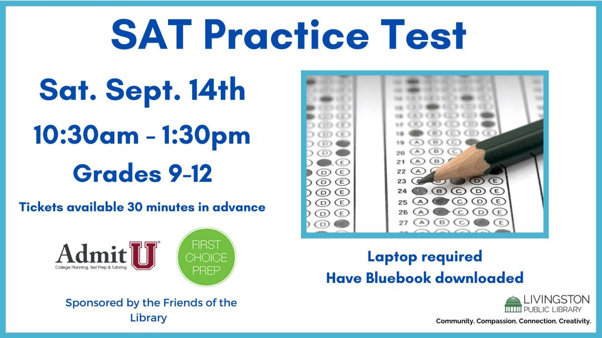 White grid background. Blue text. Image of pencil and scantron.