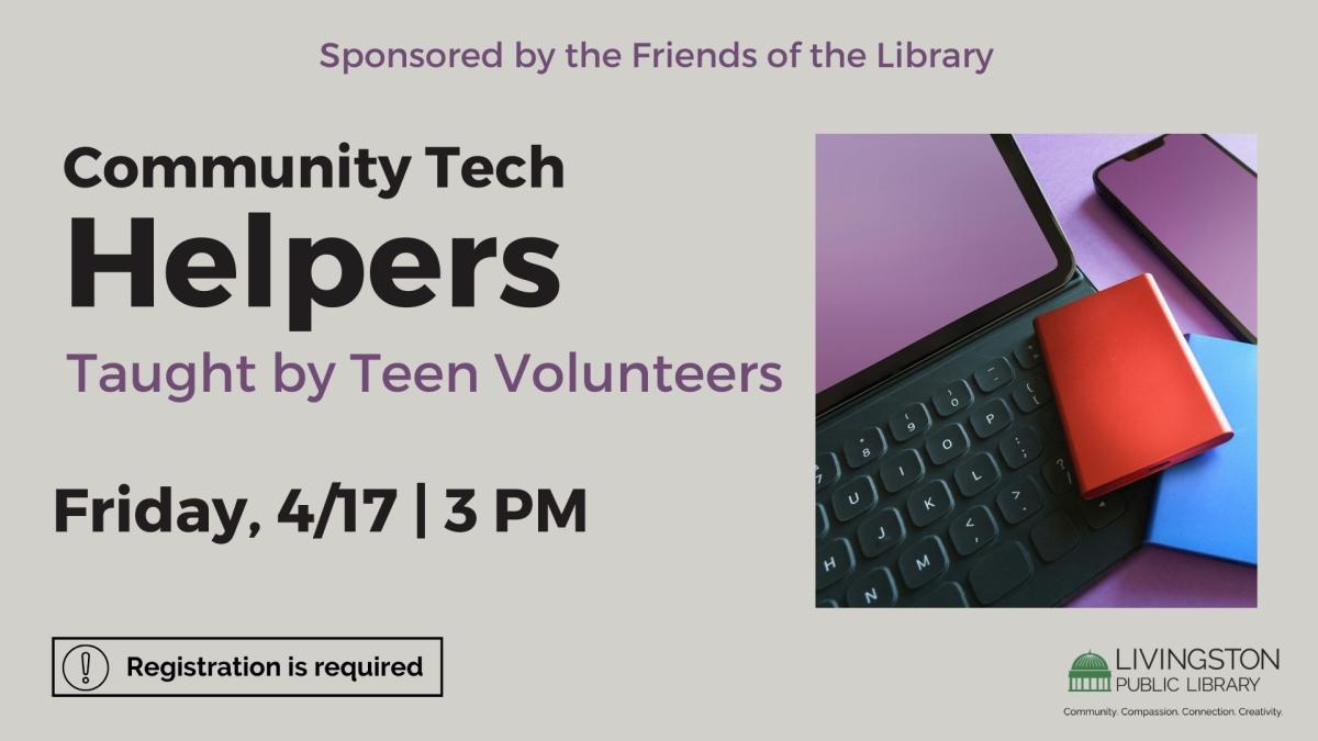 Grey background with black and purple text. Picture of computer on the right side.